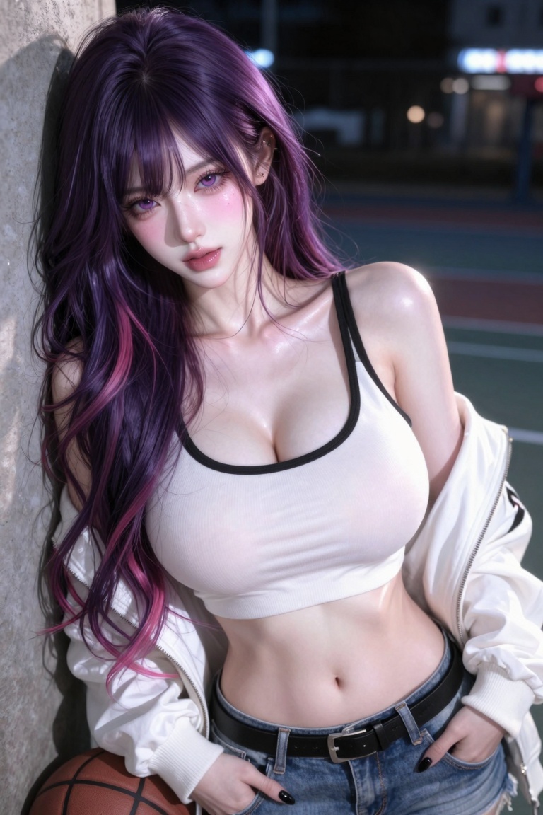 ((1 woman)),  (((Dark purple hair and pink hair ends))),  ((very long hair and wavy hair and bangs hair)) on Tensor.Art