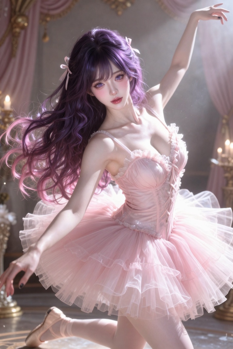 ((1 woman)),  (((Dark purple hair and pink hair ends))),  ((very long hair and wavy hair and bangs hair)) on Tensor.Art