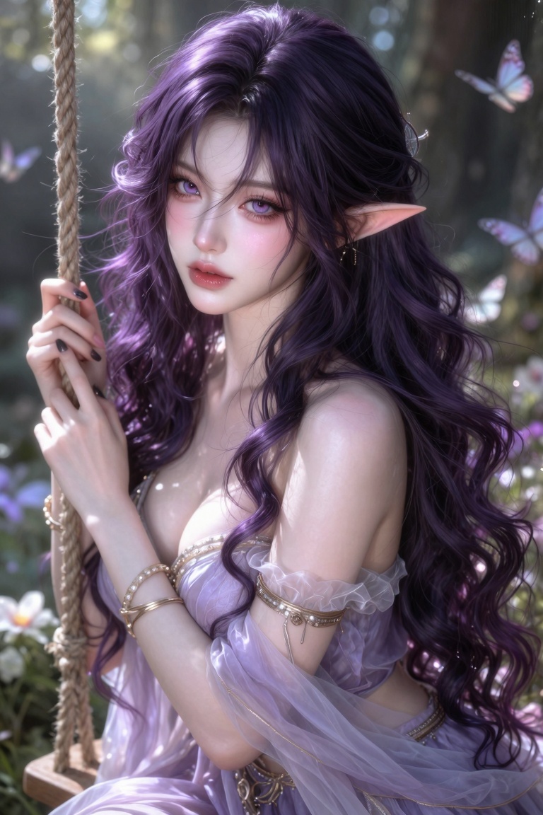 ((1 woman)),  (((Dark purple hair and pink hair ends))),  ((very long hair and wavy hair and bangs hair)) on Tensor.Art