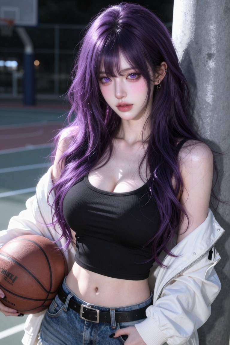 ((1 woman)),  (((Dark purple hair and pink hair ends))),  ((very long hair and wavy hair and bangs hair)) on Tensor.Art