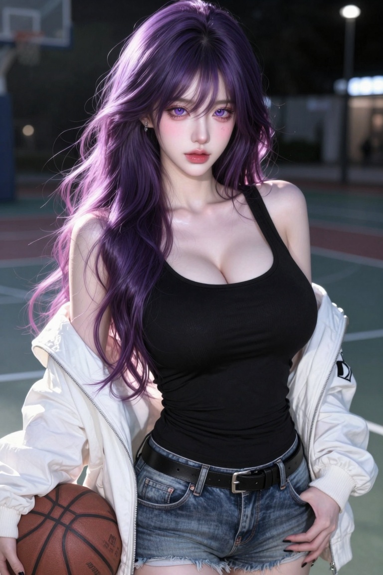 ((1 woman)),  (((Dark purple hair and pink hair ends))),  ((very long hair and wavy hair and bangs hair)) on Tensor.Art