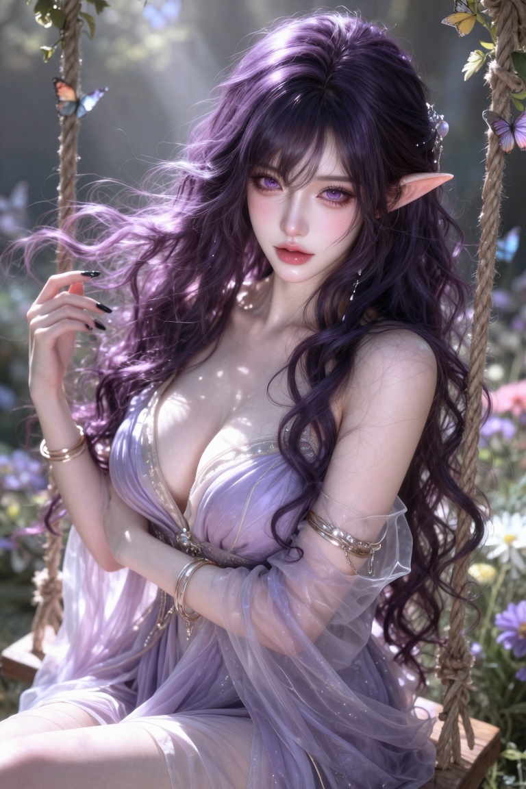 ((1 woman)),  (((Dark purple hair and pink hair ends))),  ((very long hair and wavy hair and bangs hair)) on Tensor.Art
