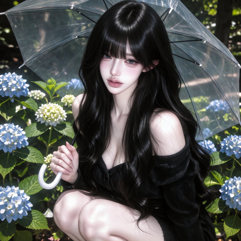 1 woman,  solo,  long black wavy hair on Tensor.Art