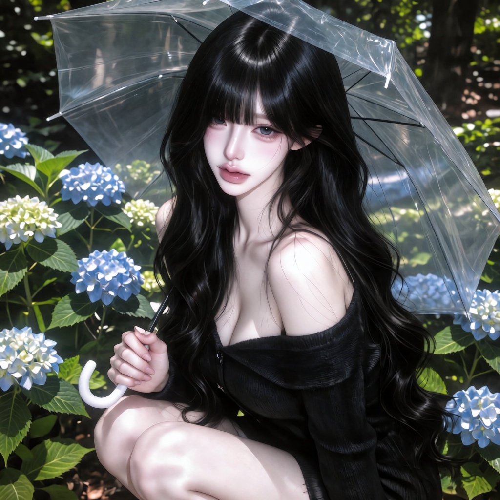 1 woman,  solo,  long black wavy hair on Tensor.Art