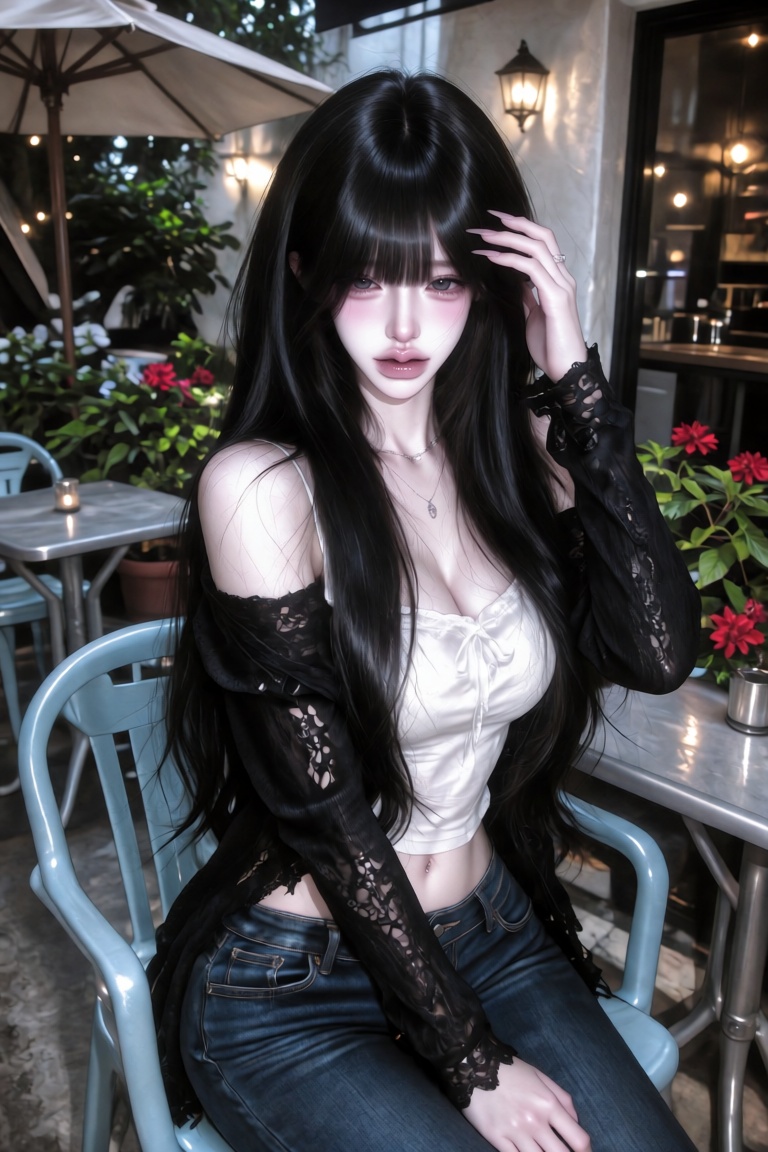 8K ultra HD vertical photo 9:16,  20-22 year old beautiful East Asian girl with fair skin,  long straight black hair with...