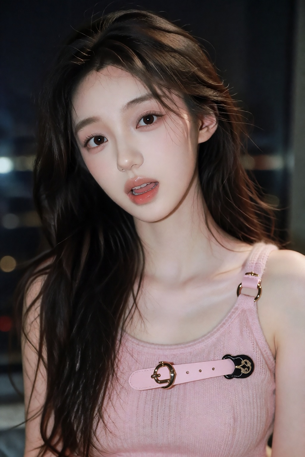 照片中的东亚女性皮肤白皙,  深棕色长发松散地披在肩上。她有一张细长的脸,  五官精致 by 让AI更感性 on Tensor.Art