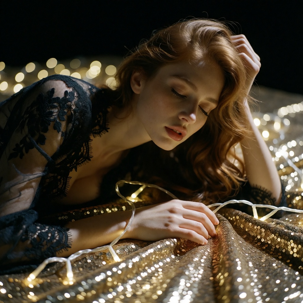 An award-winning vintage cinematic 35mm film photograph. [Subject & Emotional Expression] A gorgeous,  sensual 26-year-old...