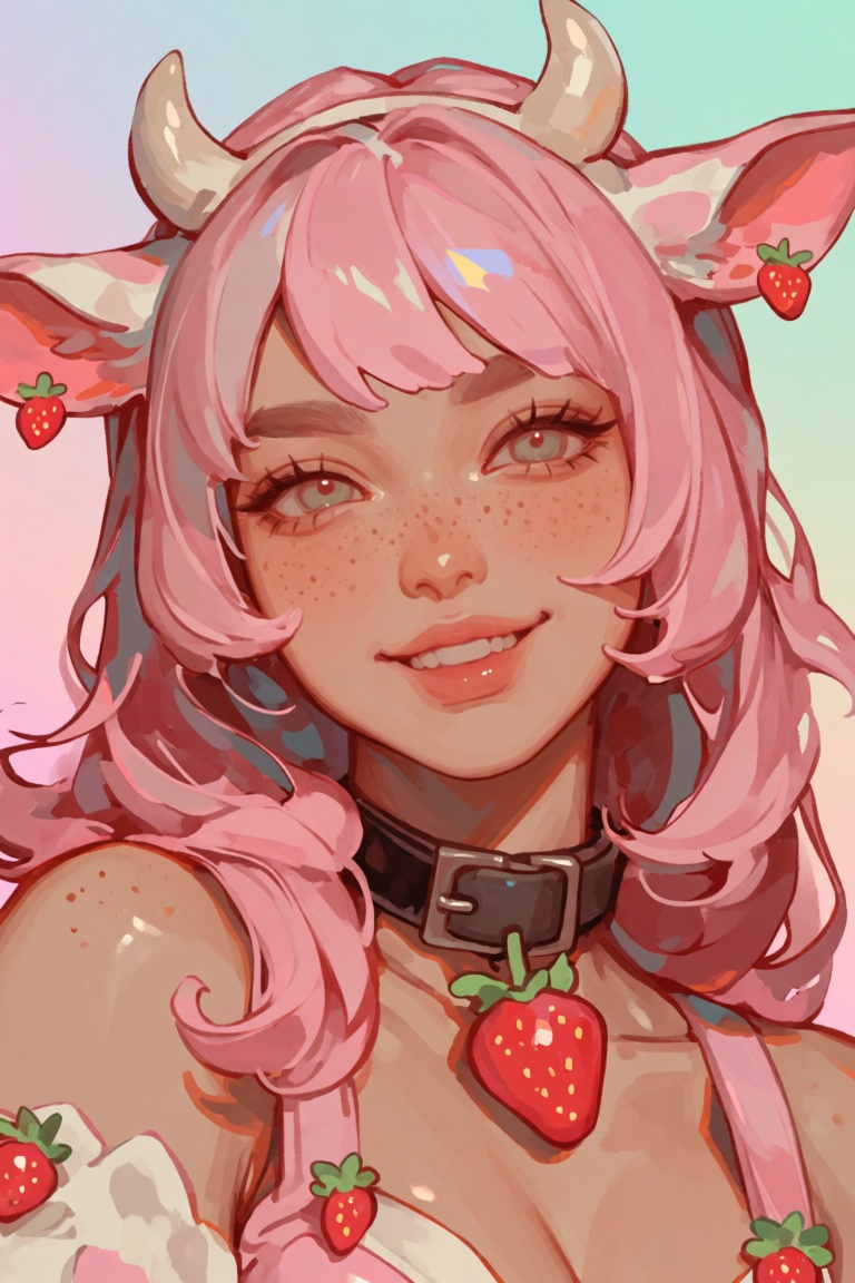 female,  cow_ears,  pink_hair on Tensor.Art