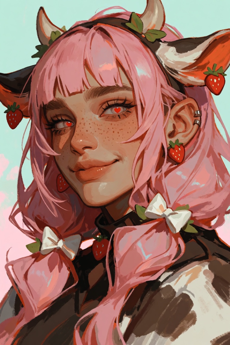 female,  cow_ears,  pink_hair on Tensor.Art
