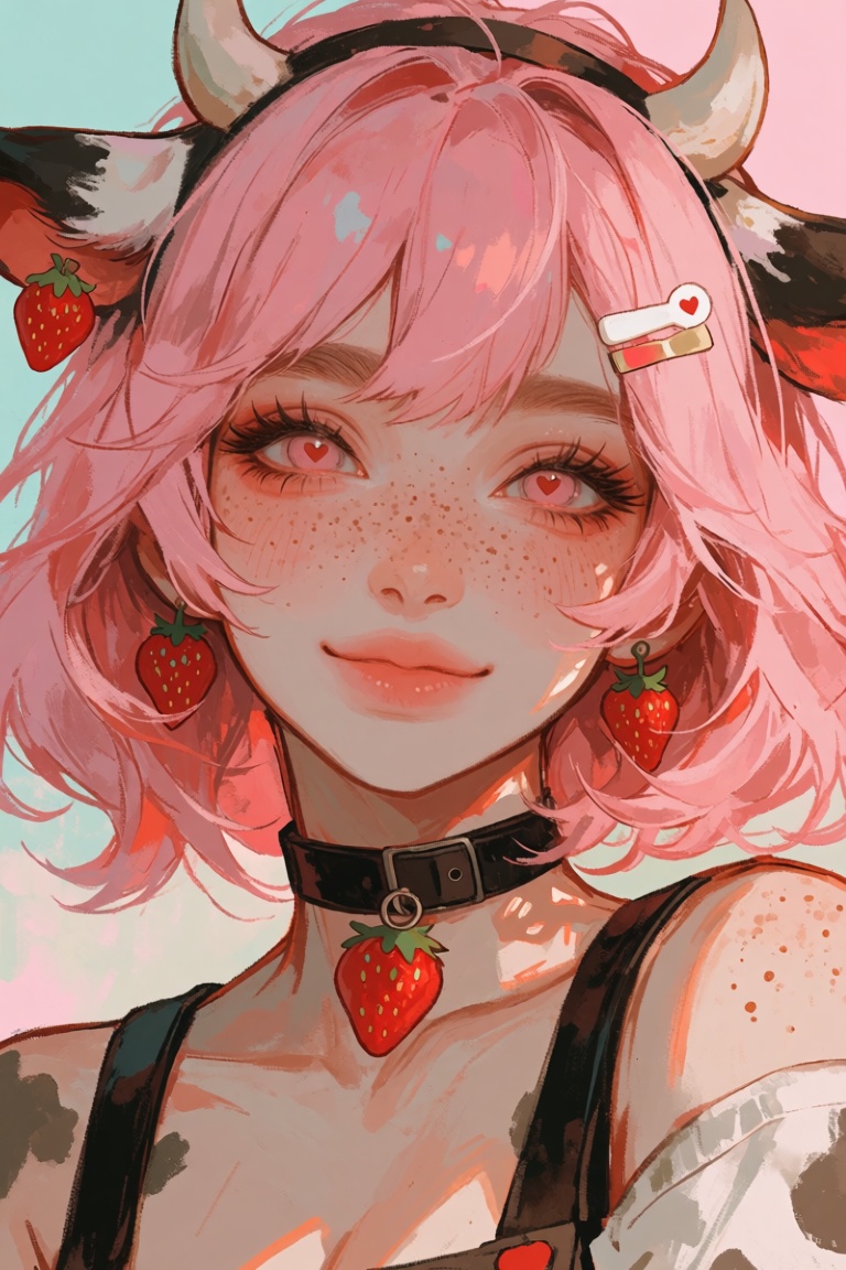 female,  cow_ears,  pink_hair on Tensor.Art