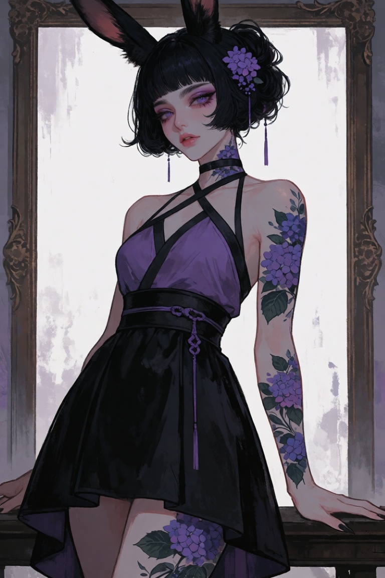 woman,  solo,  black hair on Tensor.Art