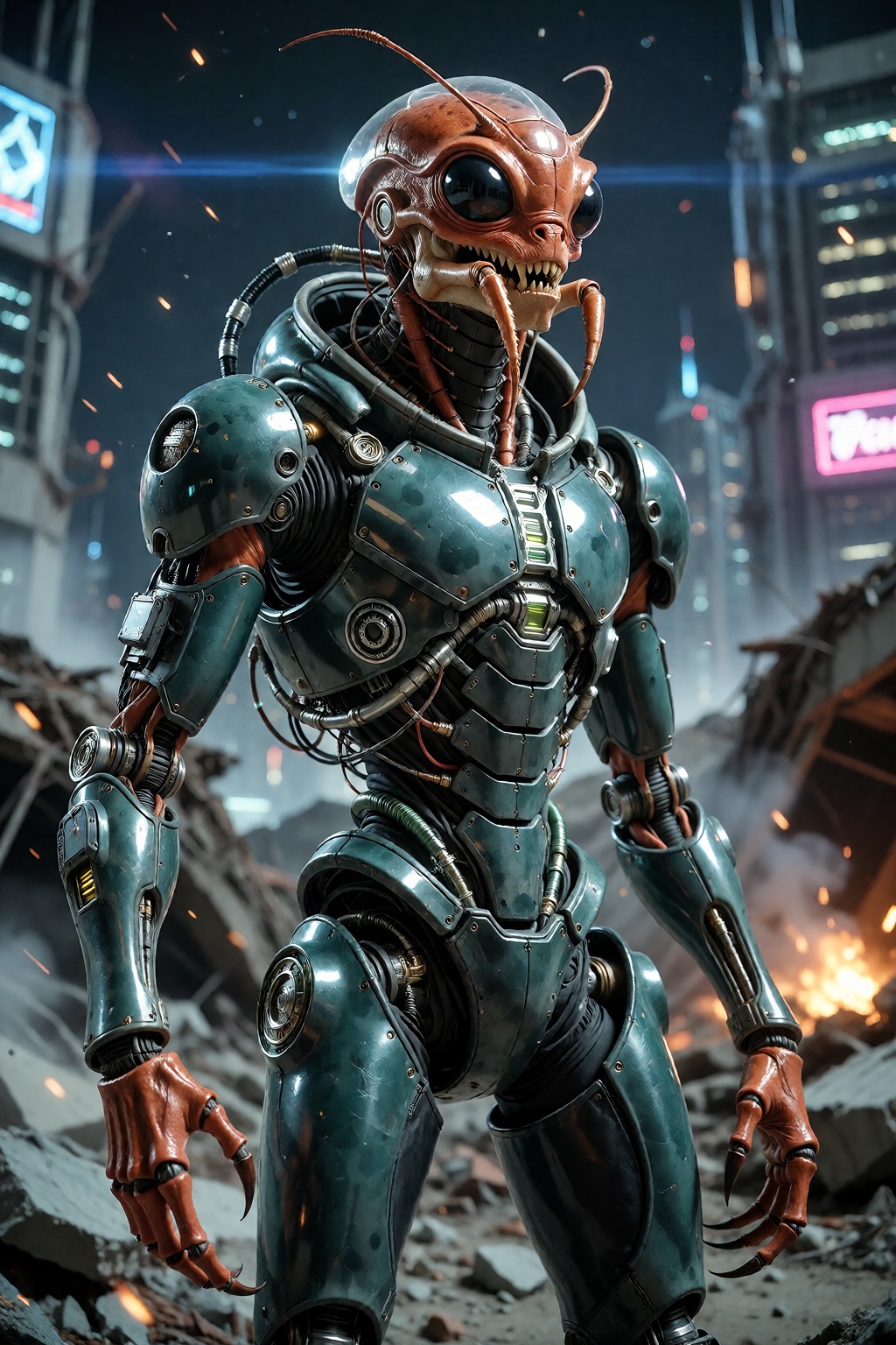 A full body shot of a futuristic,  armored alien figure,  without his helmet on Tensor.Art