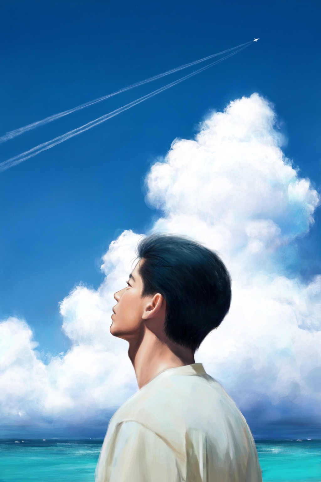 highres,  absurdres,  @k05062688 This digital painting depicts a young man from a side profile on Tensor.Art