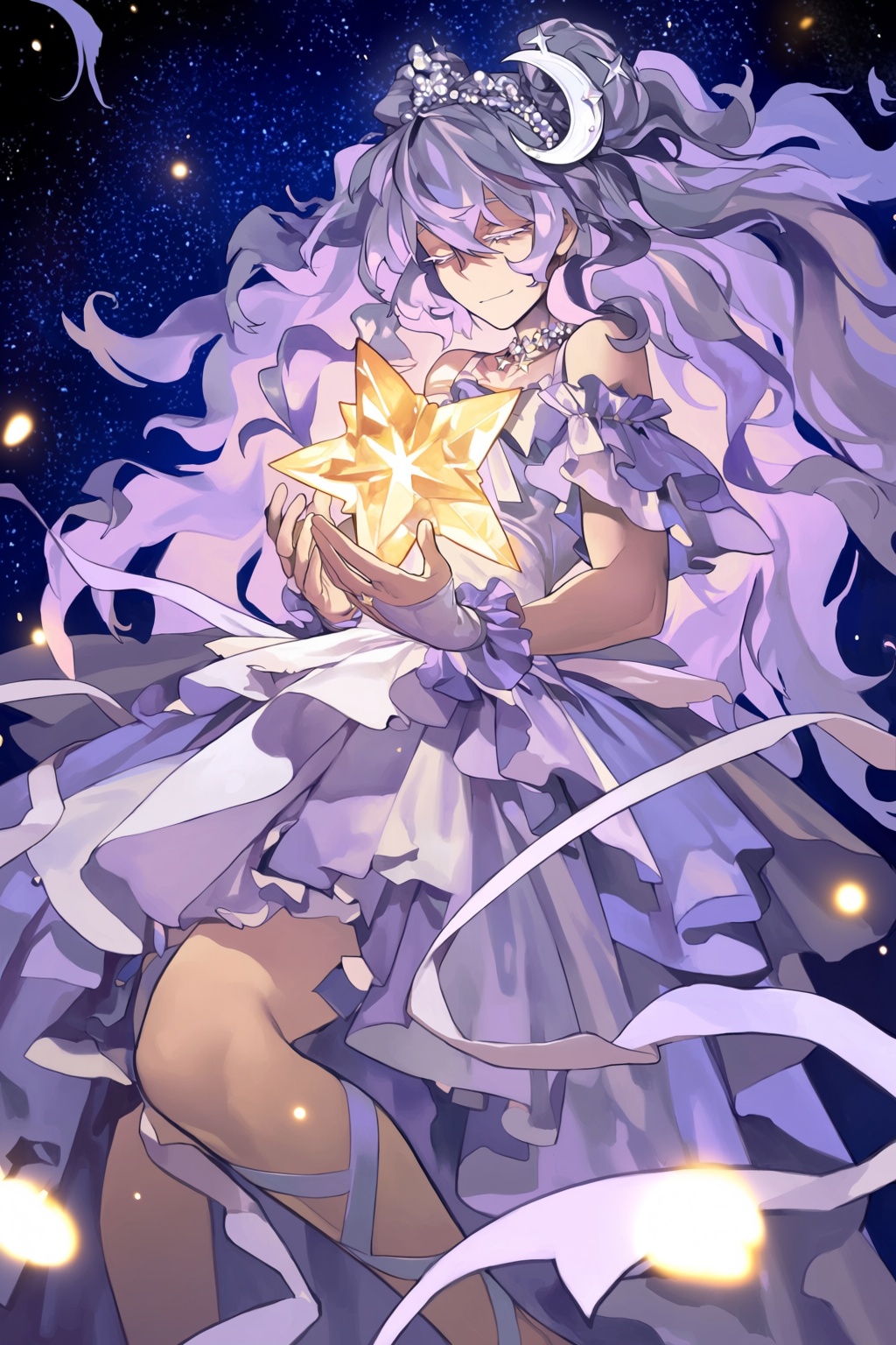 highres,  absurdres,  @knifedragon An ethereal anime-style artwork depicts a magical girl floating gracefully against a ba...