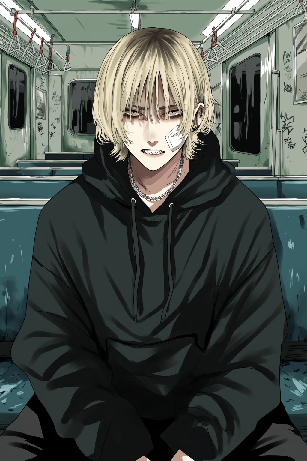 highres,  absurdres,  @gunjyou_(gunjyou_00) An anime-inspired digital portrait shows a pale young person with choppy on Te...
