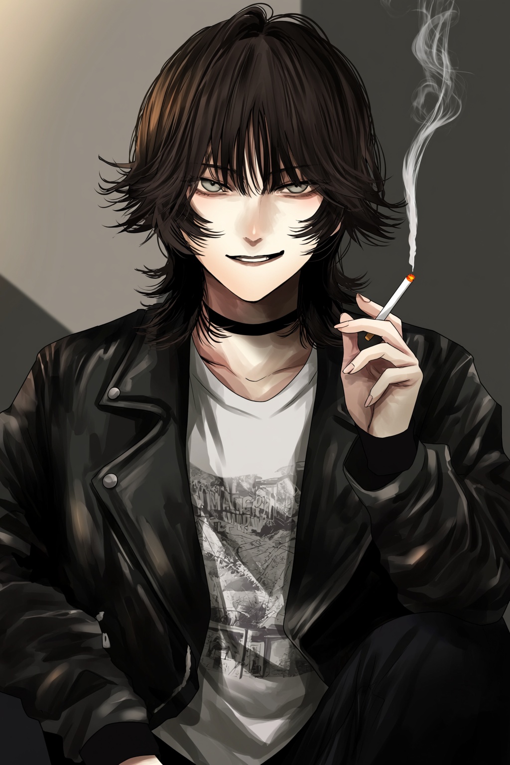 highres,  absurdres,  @gunjyou_(gunjyou_00) A digital illustration features a young person with tousled on Tensor.Art