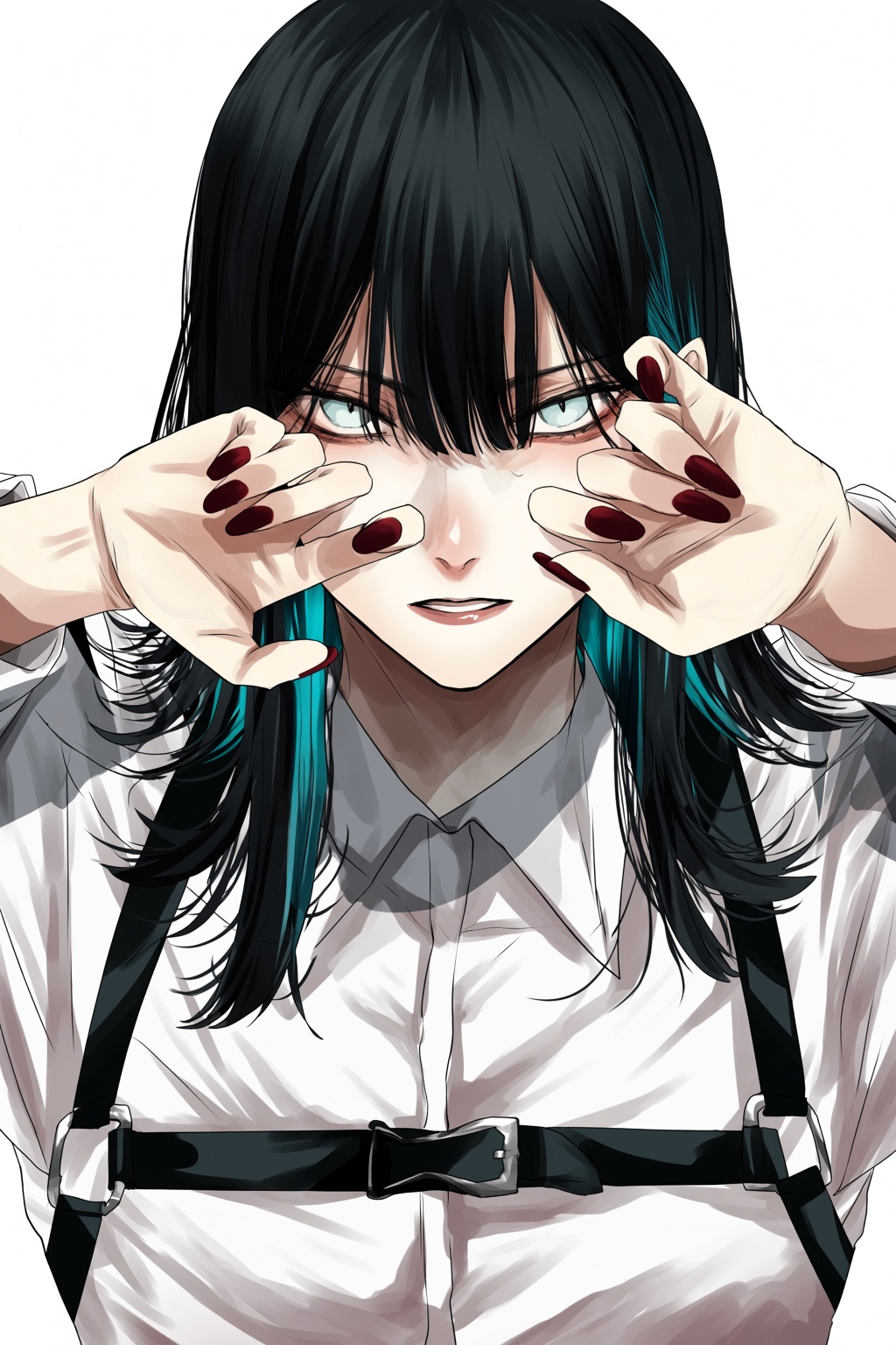 highres,  absurdres,  @gunjyou_(gunjyou_00) A stylized digital anime illustration shows a character with straight on Tenso...
