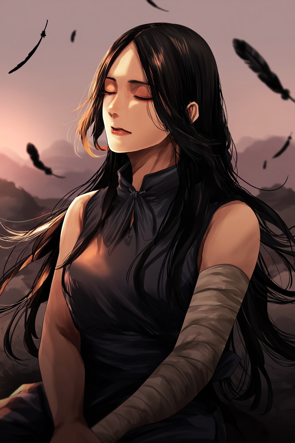 highres,  absurdres,  @gunjyou_(gunjyou_00) A digital painting depicts a woman with long on Tensor.Art