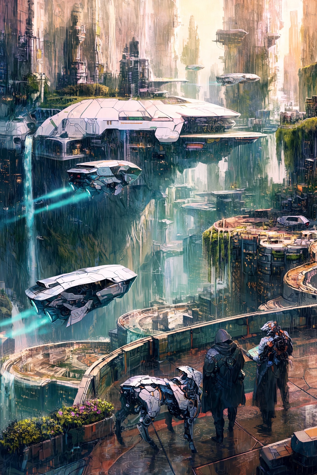 highres,  absurdres,  @dannoura_yuuki A futuristic metropolis built seamlessly into the walls of a colossal on Tensor.Art