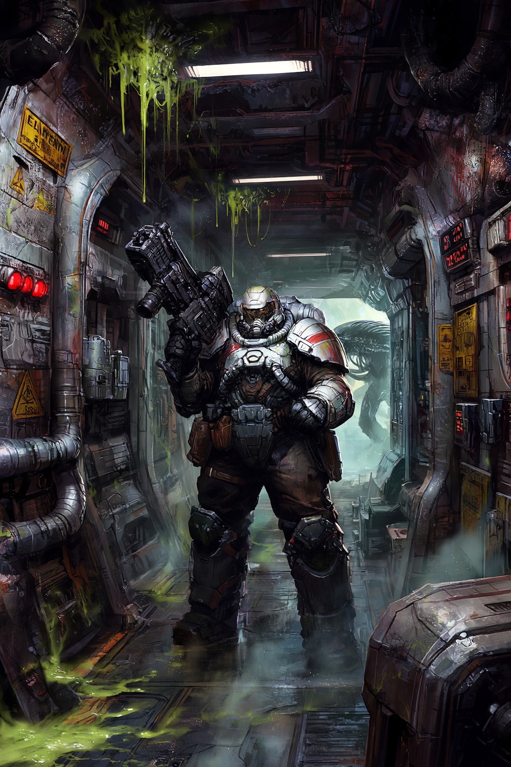 highres,  absurdres,  @dannoura_yuuki A heavily armored space marine equipped with a massive on Tensor.Art