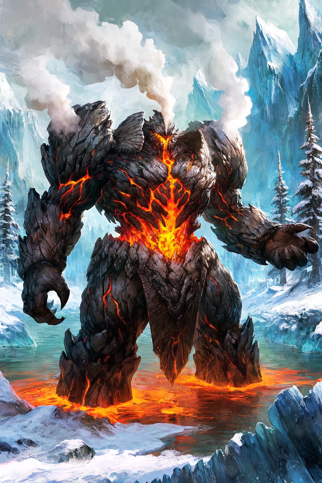 highres,  absurdres,  @dannoura_yuuki A towering elemental golem formed entirely of jagged obsidian and glowing on Tensor.Art