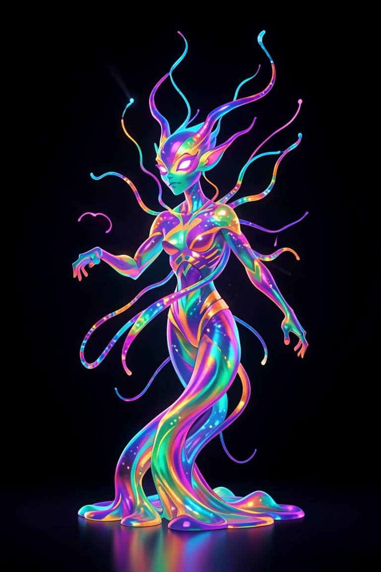 Rtoon,  A dazzlingly shimmering sonic symbiote radiates bioluminescent hues,  embodying a captivating blend of enchantment...