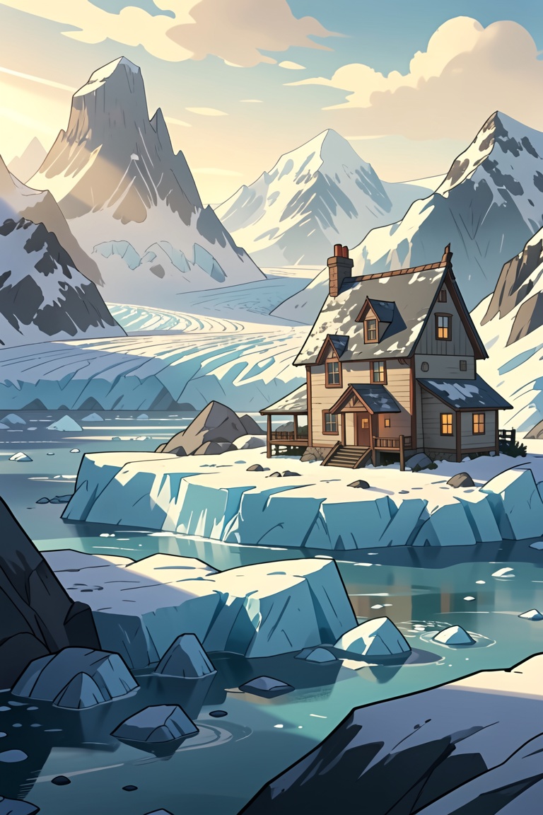 Rtoon,  glacier scene,  house on Tensor.Art