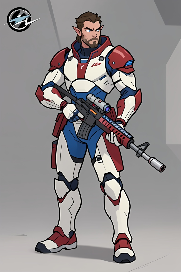 Rtoon,  high elf sci fi soldier wearing heavy sci fi armor,  white and red and blue armor on Tensor.Art