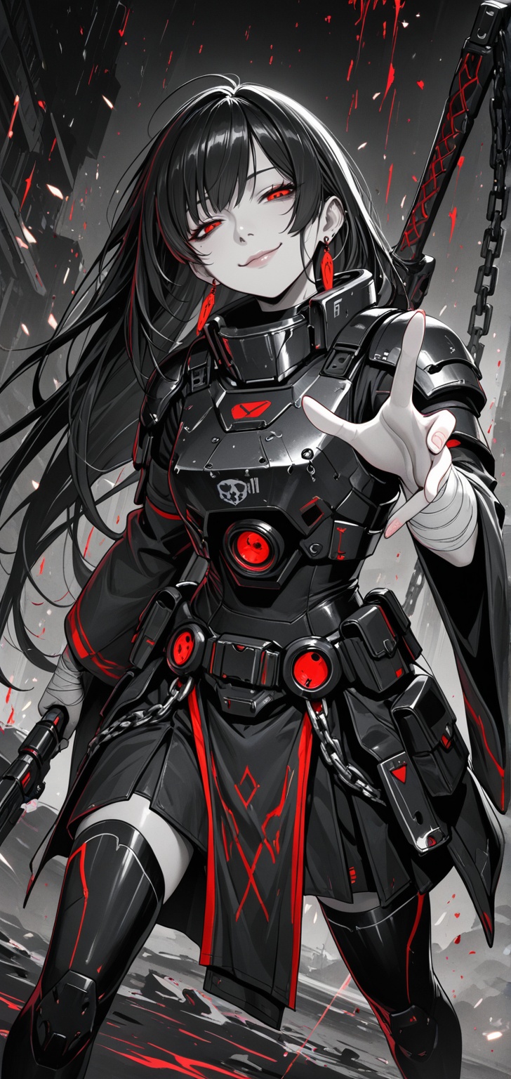 In the style of a cyberpunk warriorin front of a solid intense,  Cyber-Samuraji,  metal chain on Tensor.Art