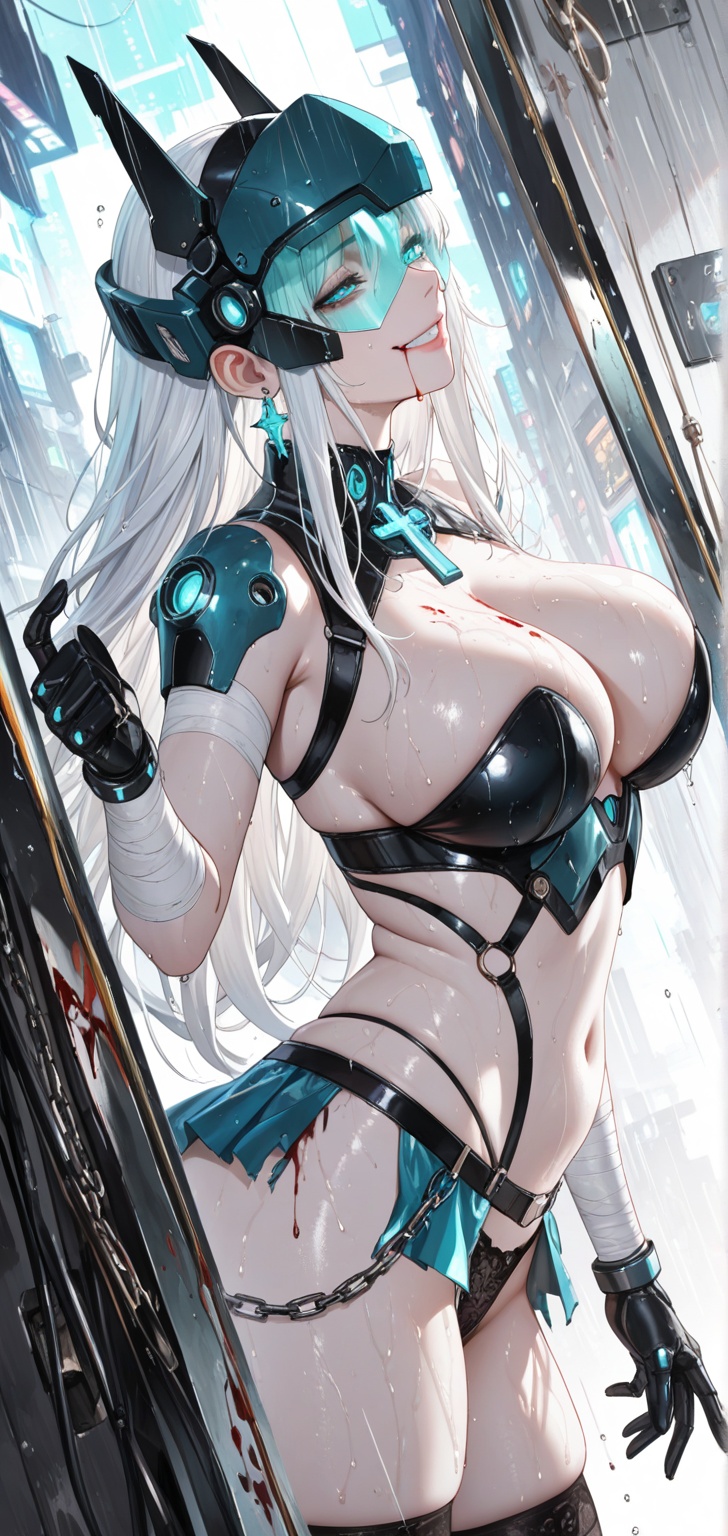 A girl,  mecha,  with a covered face on Tensor.Art