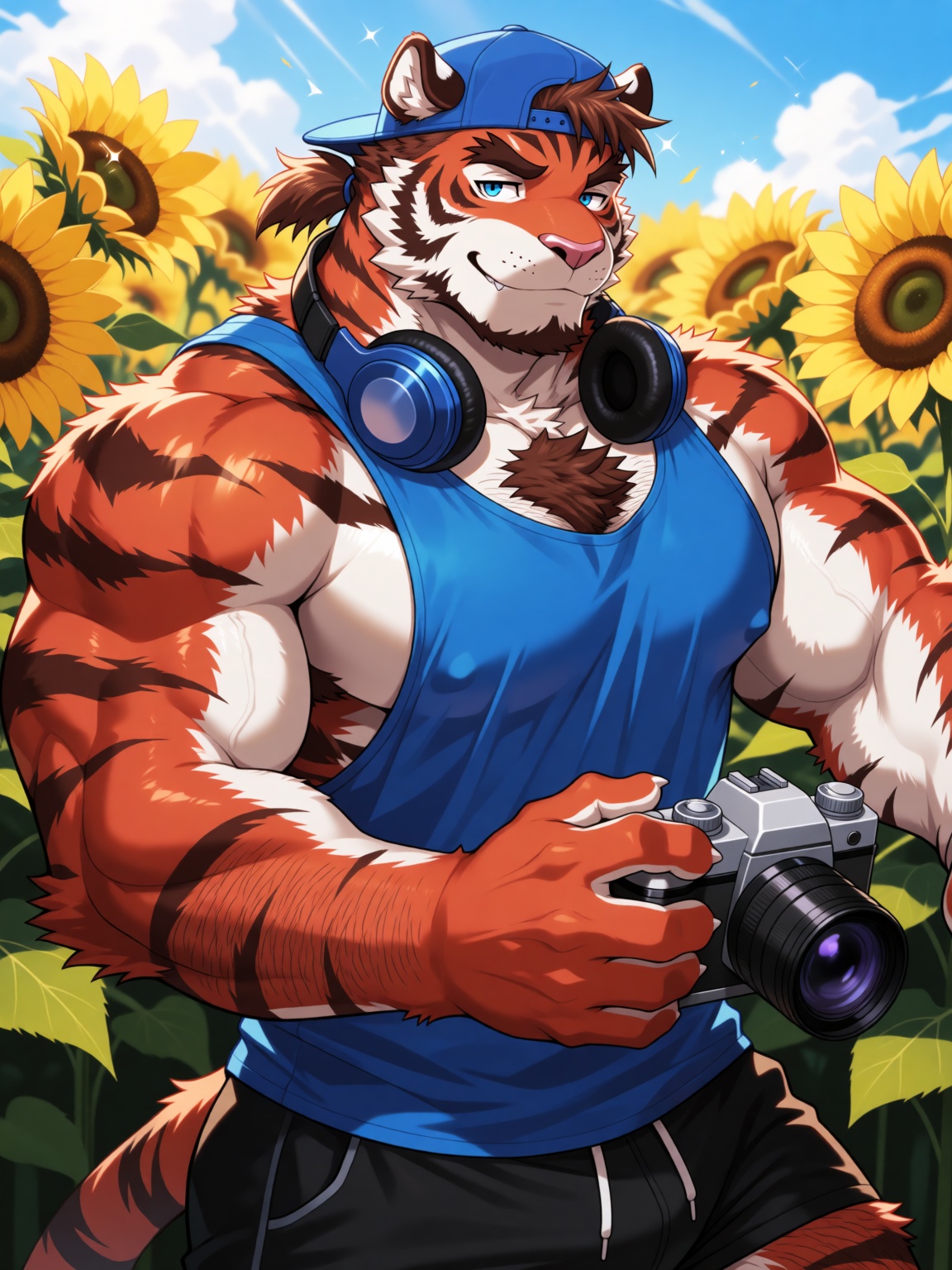 Style: A vibrant,  high-saturation anime-illustration style built on crisp,  confidently defined linework paired with smoo...