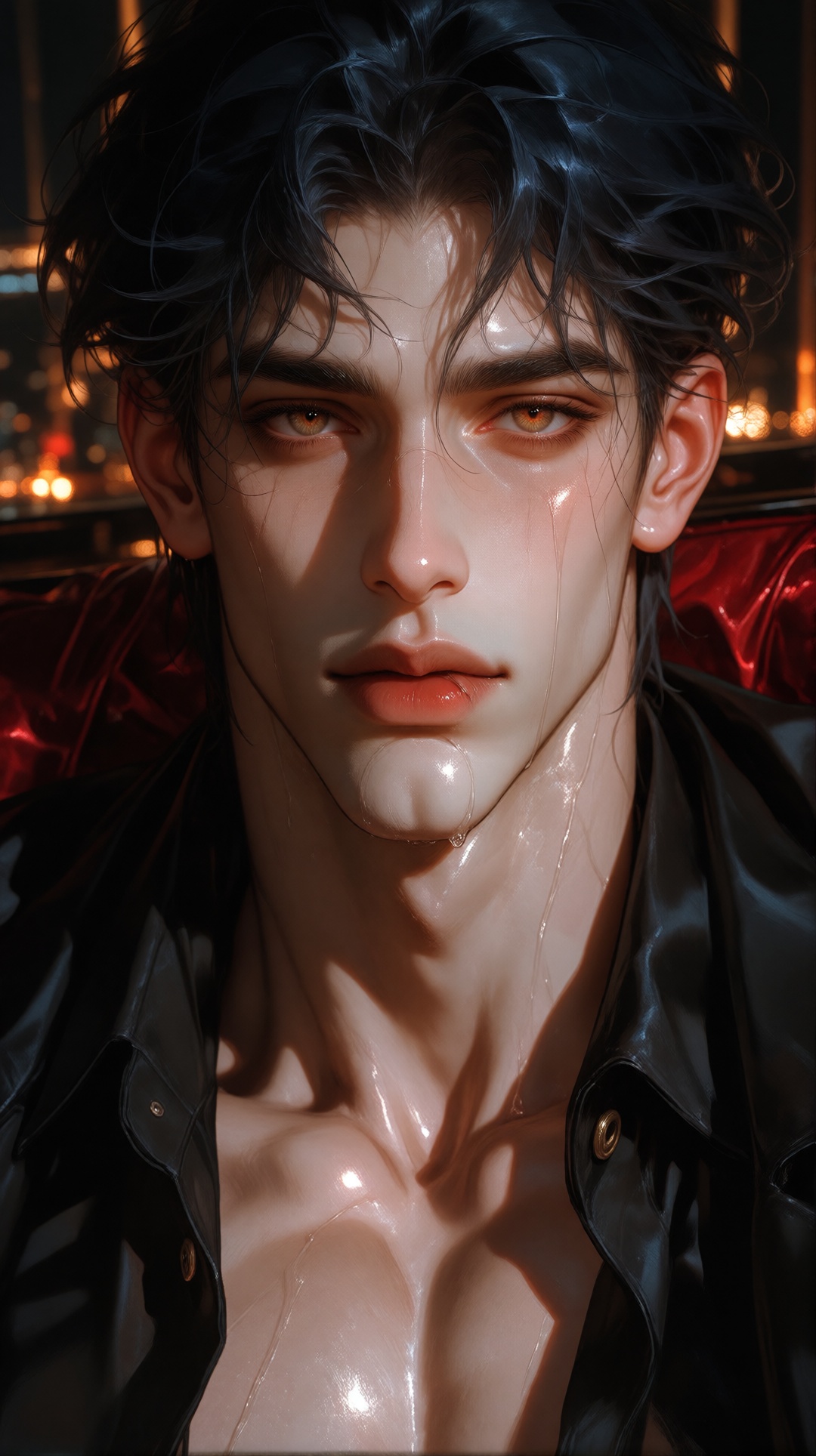 This is an niji-anime-style image,  The image features a person with dark,  slightly messy hair on Tensor.Art