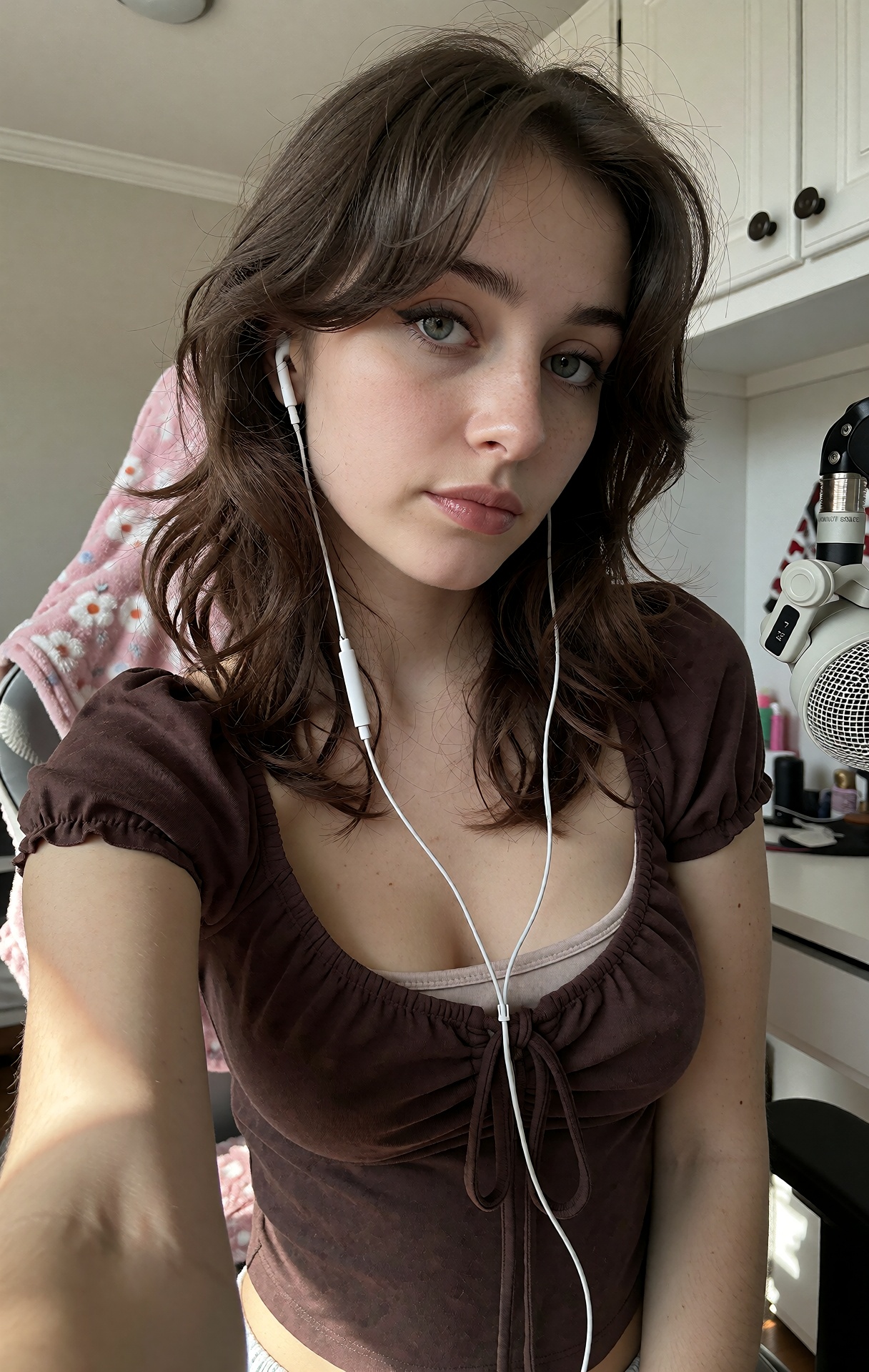 Medium shot,  vertical portrait,  eye-level angle. One young ***** woman with fair skin on Tensor.Art