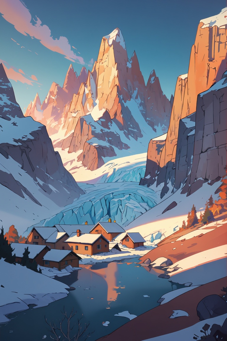 Rtoon,  glacier scene,  house on Tensor.Art