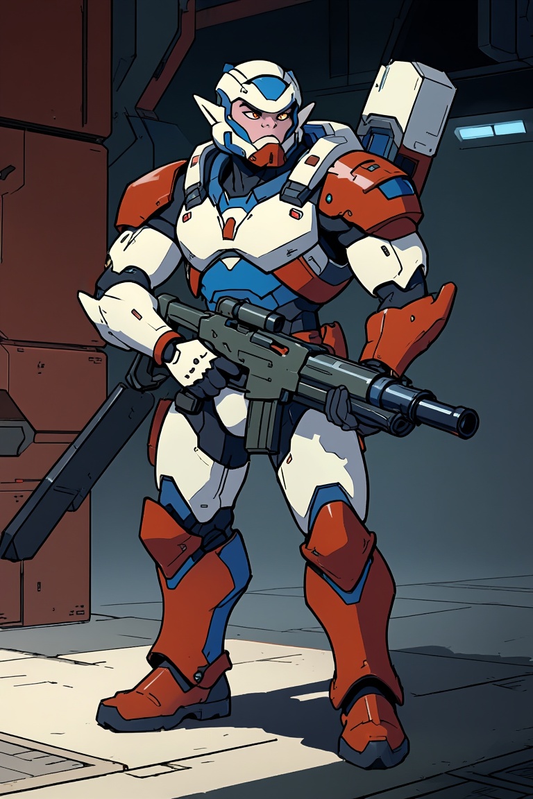 Rtoon,  high elf sci fi soldier wearing heavy sci fi armor,  white and red and blue armor on Tensor.Art