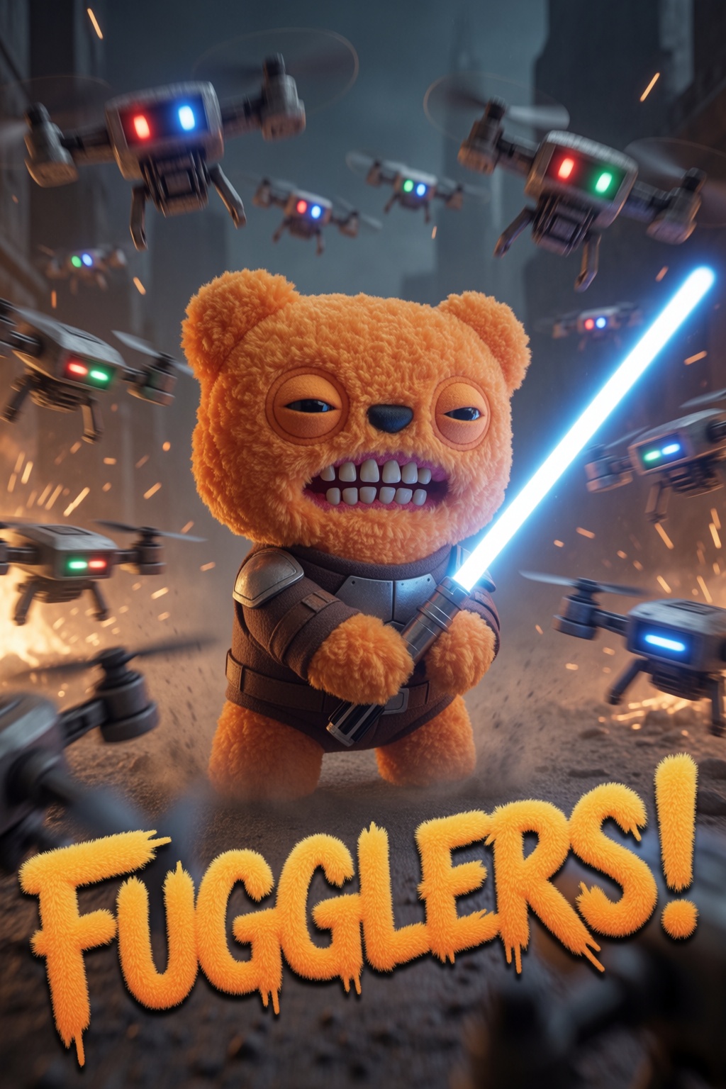 fuggler stuffed animal. At the bottom in a fuzzy stuffed teddybear font is the word FUGGLERS! A Fuggler stuffed animal,  f...