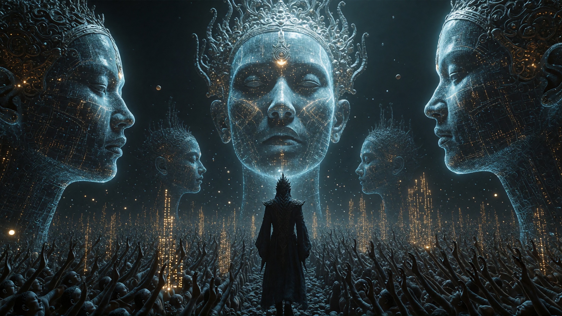Every human memory ever lived appears as billions of floating luminous particles. The warlock walks through an infinite oc...