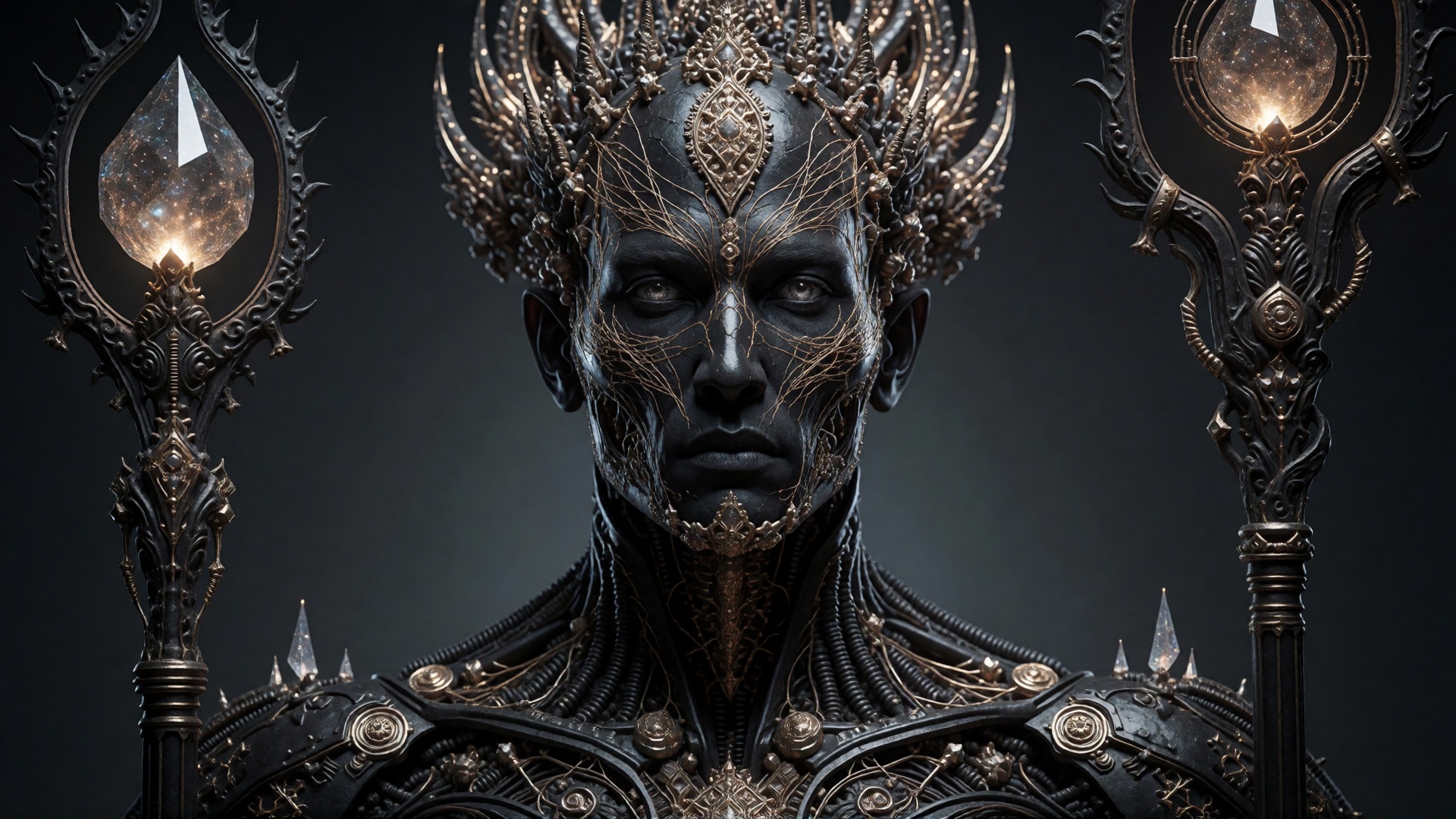 His obsidian skin fractures completely. Underneath grows a biomechanical body composed of black alloy,  luminous neural fi...