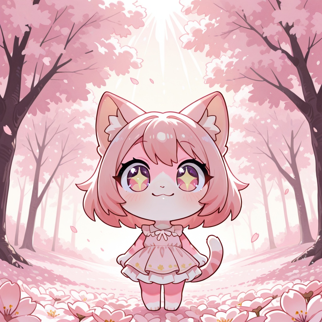 Chibi anthro cat girl,  front-facing portrait,  soft pastel lighting on Tensor.Art