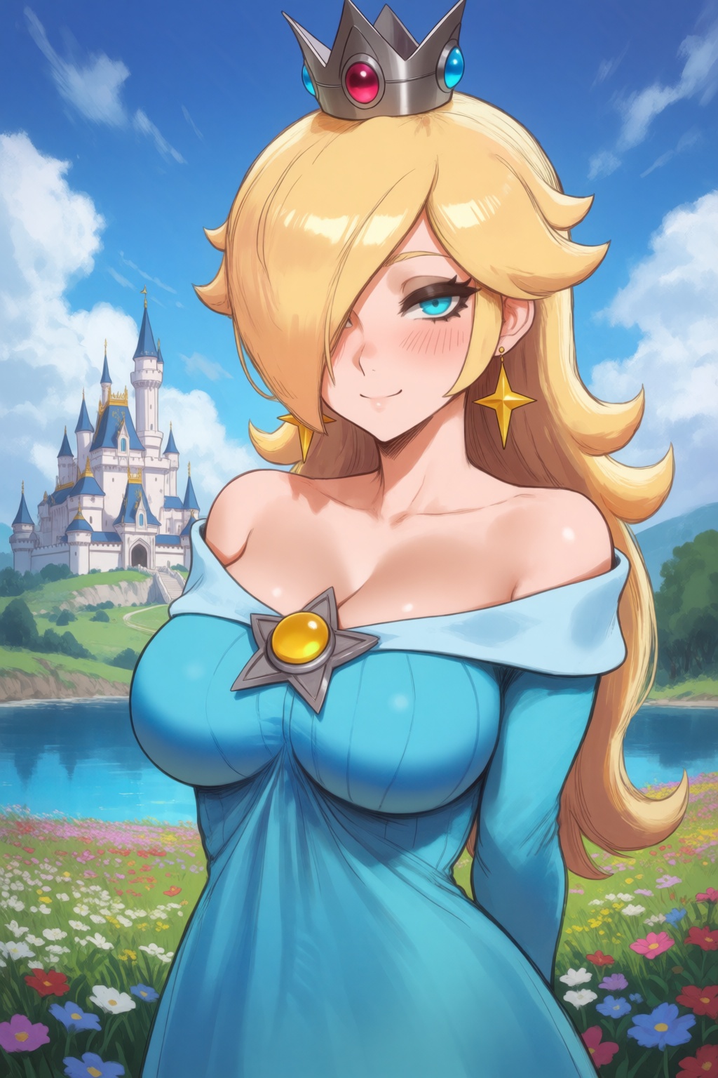 aipotions-style,  upper body shot,  she is standing with her hands behind her back on Tensor.Art