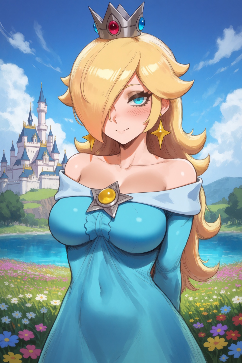aipotions-style,  upper body shot,  she is standing with her hands behind her back on Tensor.Art