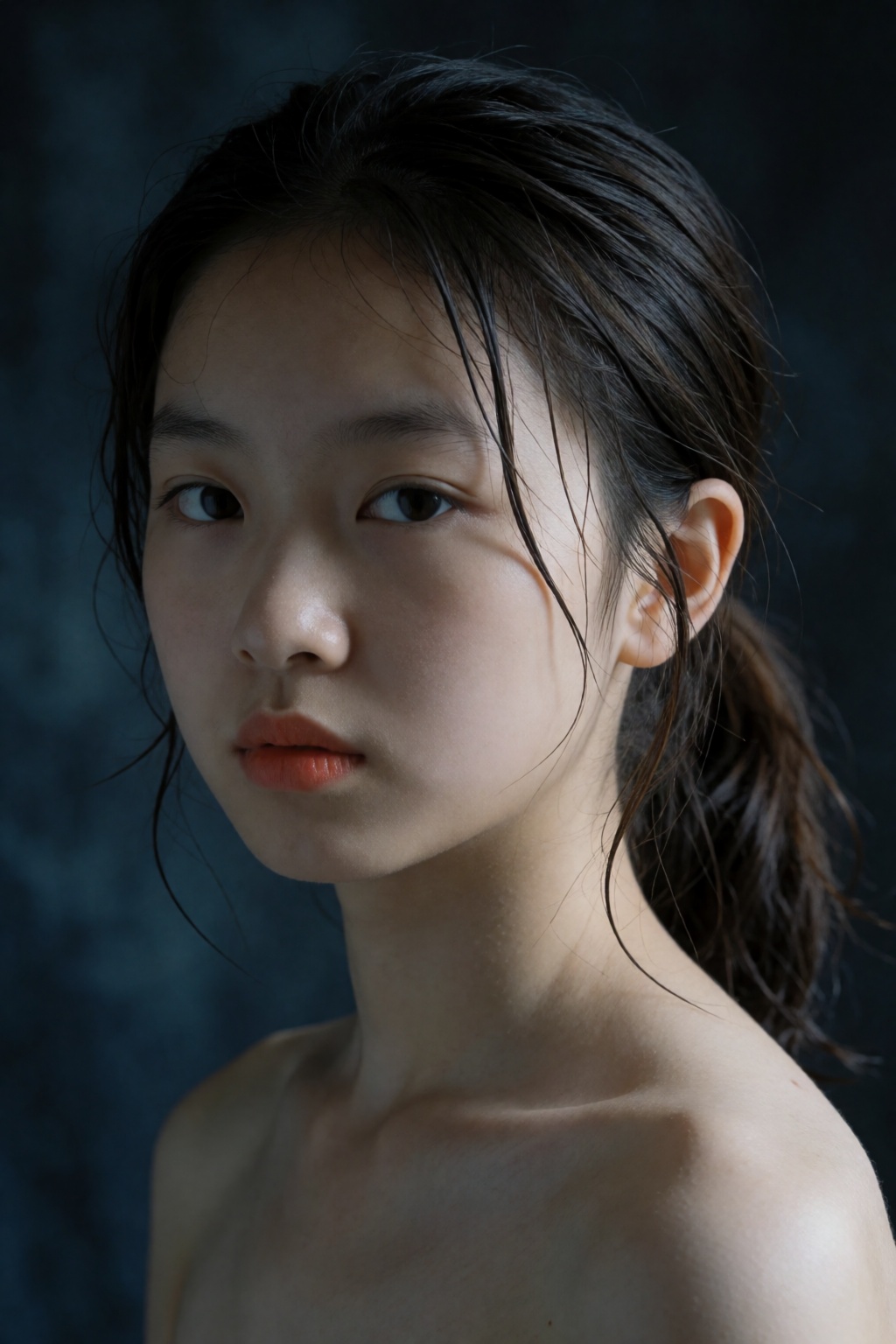 照片级写实人像,  中国女孩小美,  A close-up portrait shows a young East Asian GIRL with a neutral on Tensor.Art