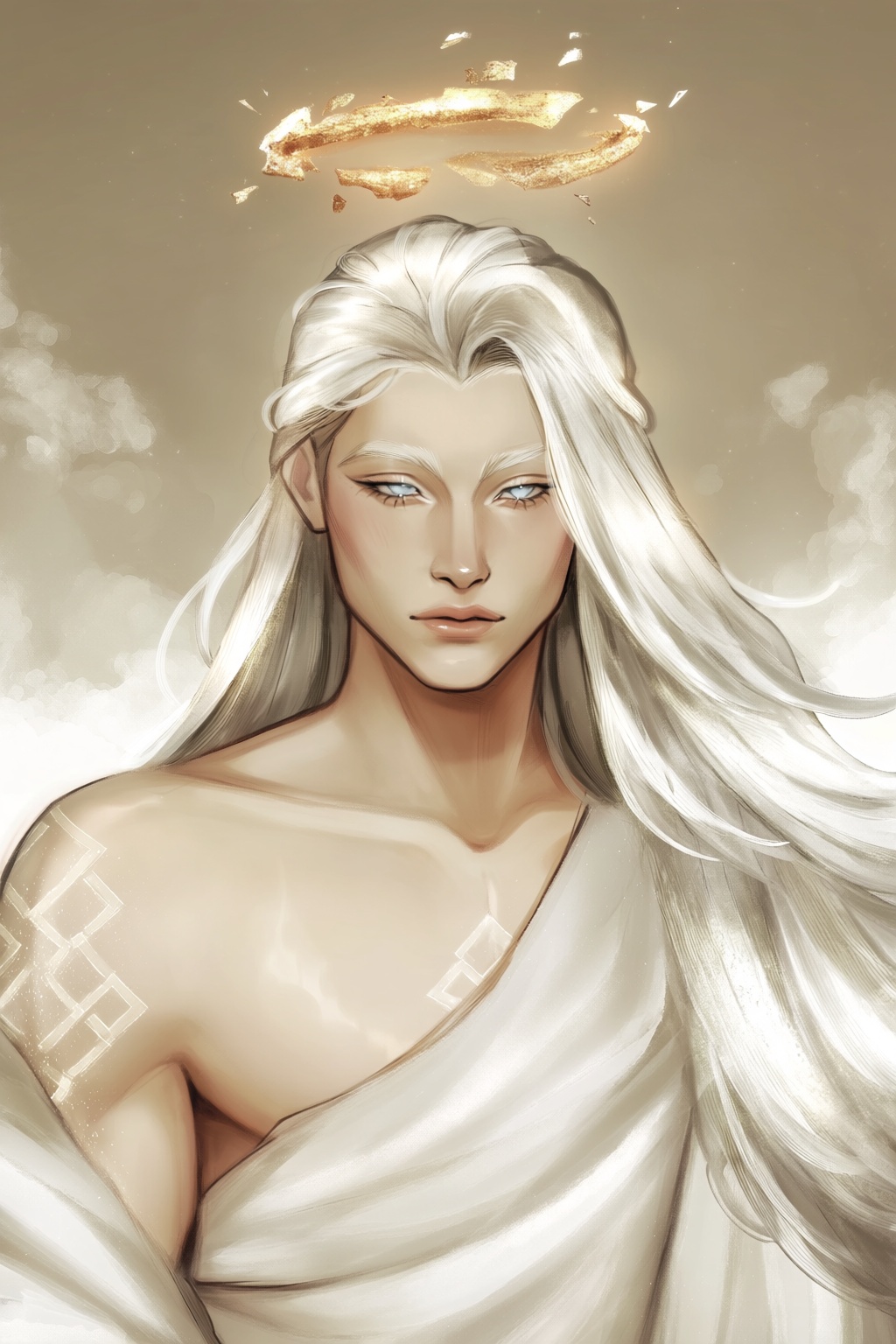 highres,  absurdres,  @gittanart A digital portrait depicts a striking young man with an angelic on Tensor.Art