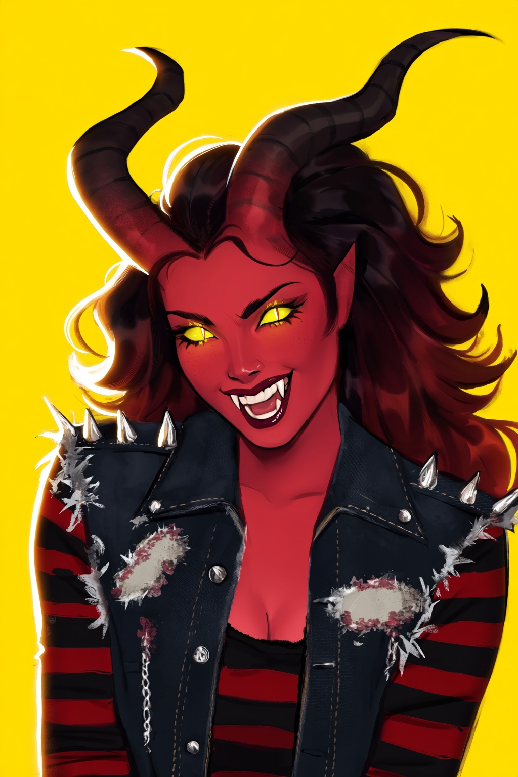 highres,  absurdres,  @gittanart A digital illustration portrays a demonic female character with vibrant on Tensor.Art