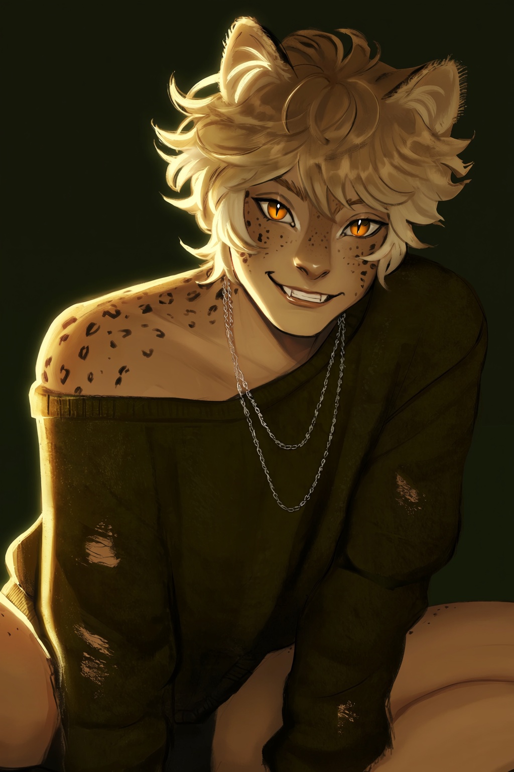 highres,  absurdres,  @gittanart A stylized digital painting depicts a young man with distinct feline features on Tensor.Art
