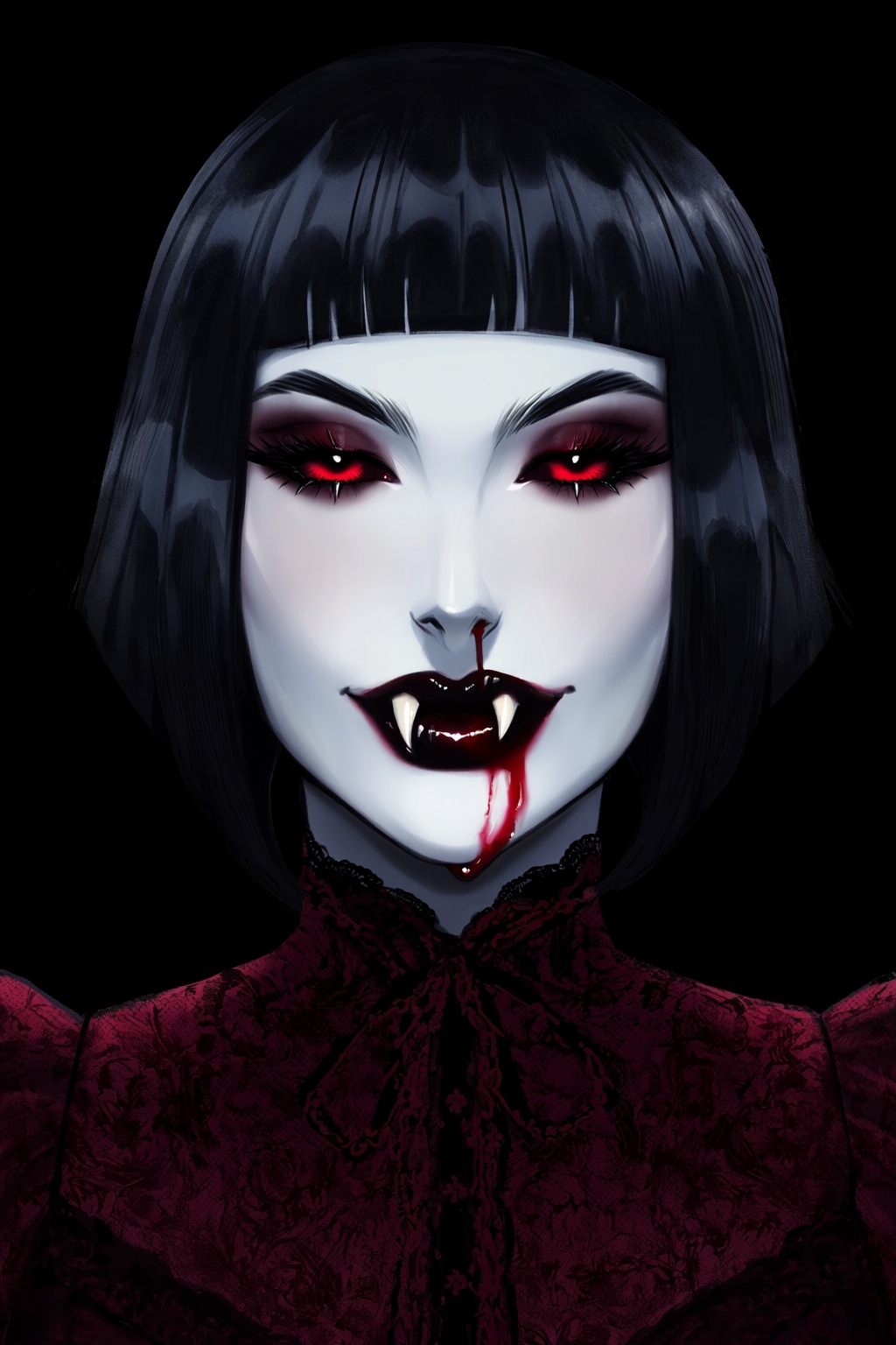 highres,  absurdres,  @gittanart This digital illustration features a gothic portrait of a vampire with pale on Tensor.Art