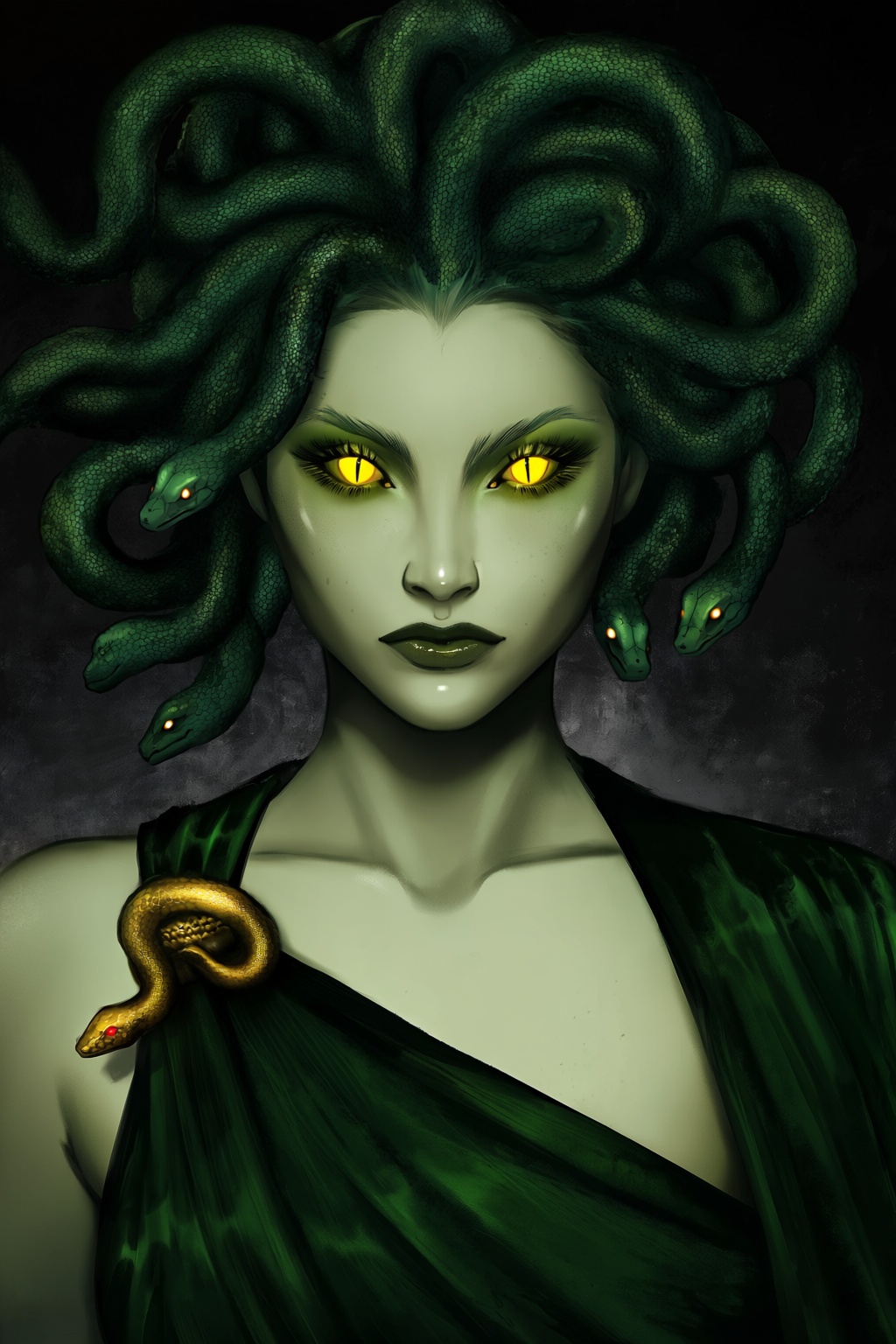 highres,  absurdres,  @gittanart This striking digital portrait features a modern interpretation of Medusa. She possesses...