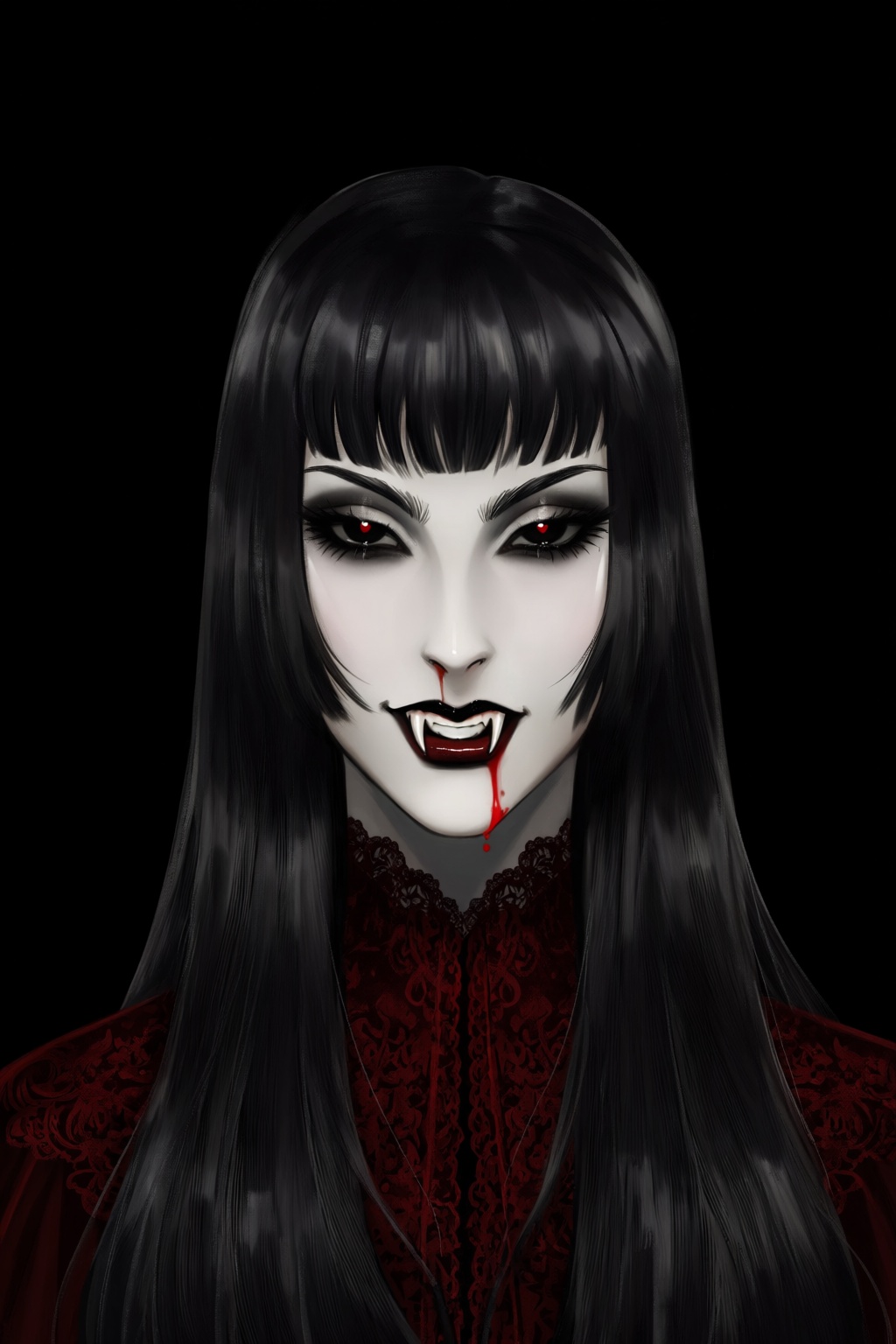 highres,  absurdres,  @gittanart This digital illustration features a gothic portrait of a vampire with pale on Tensor.Art