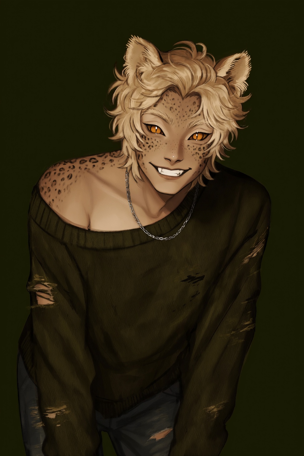 highres,  absurdres,  @gittanart A stylized digital painting depicts a young man with distinct feline features on Tensor.Art