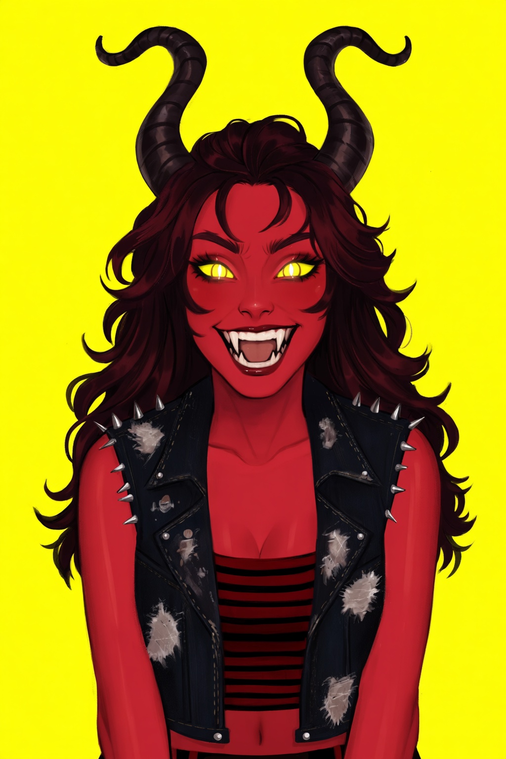 highres,  absurdres,  @gittanart A digital illustration portrays a demonic female character with vibrant on Tensor.Art